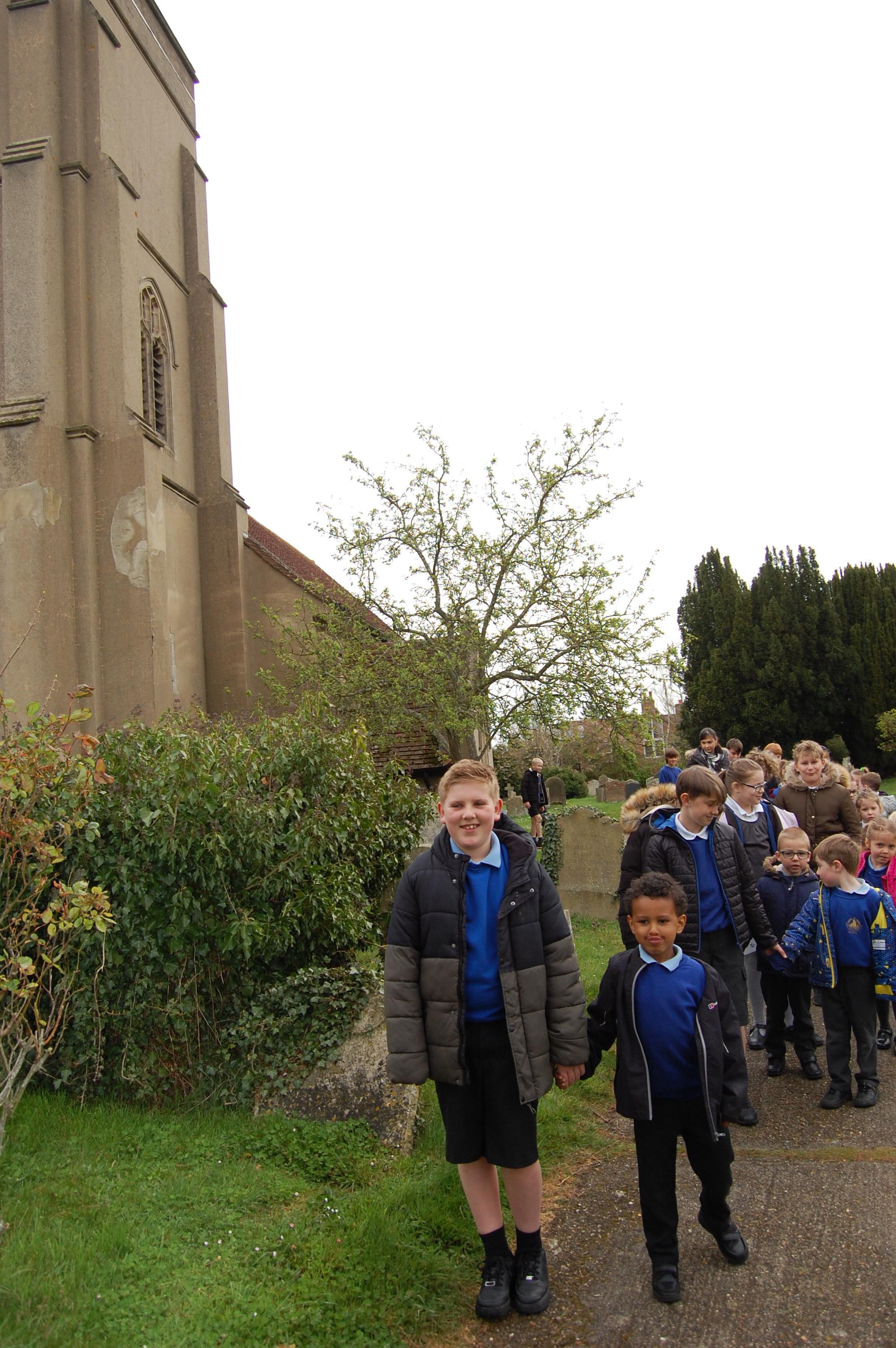 Leaving St Andrew's Church after the Easter service